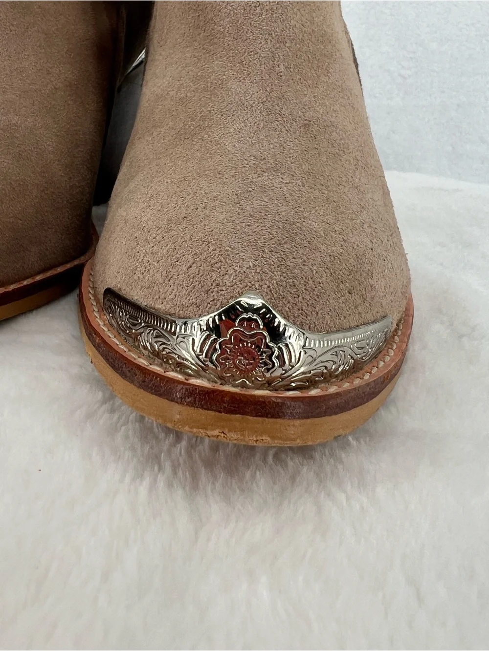 Catherine Malandrino Suede Ankle Booties Western Coastal Cowgirl Silver Tip 8.5